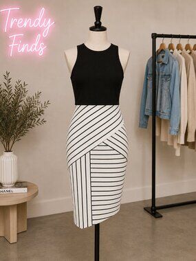 Lulus Kiss Cross Black & Ivory Striped Midi Dress